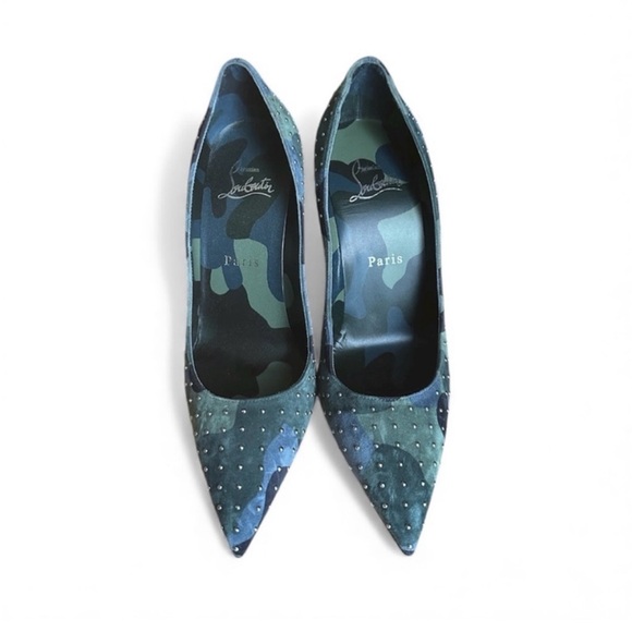 Christian Louboutin Kate 100mm Plume stud camo heels RETAIL 995 - Picture 4 of 9